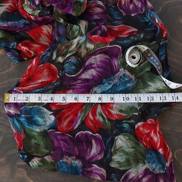 Vtg long floral sheer pattern chiffon scarf - Picture 3 of 6